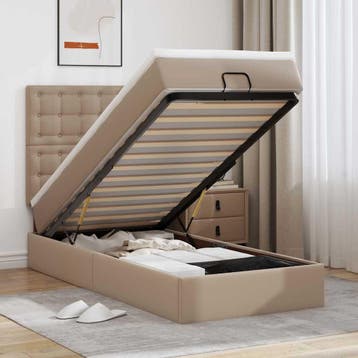 vidaXL Ottoman bed met matras en LEDs 80x200 cm kunstleer, Overige materialen, Eenpersoons, Bruin, Verzenden