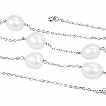 Halsketting - 18 karaat Witgoud Parel - Gemaakt in Italië -, Sieraden, Tassen en Uiterlijk, Kettingen, Nieuw
