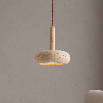 Wabi Sabi Hanglamp Rond Geel Steen met Hout - Sfeervolle LED, Verzenden, Nieuw