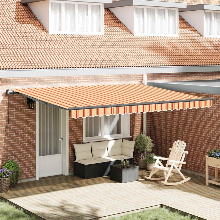 vidaXL Uitschuifbare luifel Geel en Oranje 450 × 350 cm, Tuin en Terras, Zonneschermen, Nieuw, Verzenden