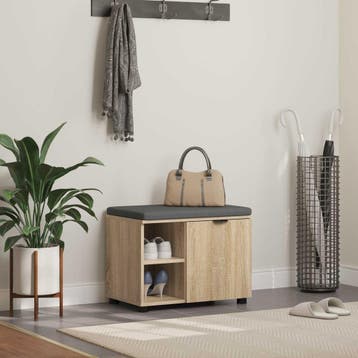 vidaXL Halbank met kussen met plank Sonoma Eiken 60 x 38 x, Verzenden, Nieuw