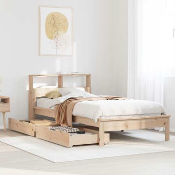 vidaXL Bed met boekenkast zonder matras massief grenenhout, 90 cm, Eenpersoons, Bruin, Verzenden