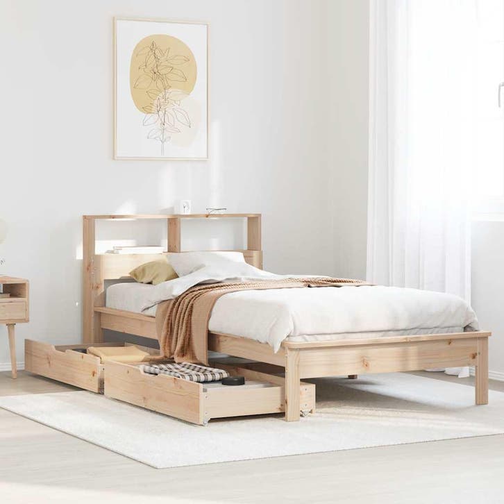 vidaXL Bed met boekenkast zonder matras massief grenenhout, Huis en Inrichting, Slaapkamer | Bedden, 90 cm, 190 cm of minder, Bruin