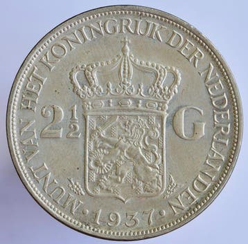 Nederland. Wilhelmina. 2 1/2 Gulden 1937 (Zonder