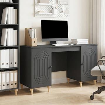 vidaXL Bureau Zwart 142,5 x 50 x 75 cm Bewerkt hout, Huis en Inrichting, Bureaus, Verzenden, Nieuw