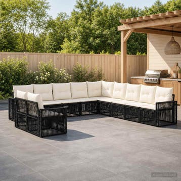 vidaXL Tuinbankenset 11 st Zwart en Cream Wit poly rattan, Verzenden, Nieuw, Meer dan 8 zitplaatsen
