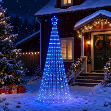 vidaXL LED Kerstboom 250 cm 475 LEDs Blauw Staal Zwart, Verzenden, Nieuw