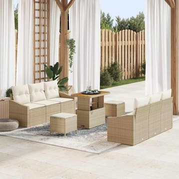 vidaXL Tuin Sofa Set 9 st 8-Aantal zitplaatsen Beige en, Verzenden, Nieuw, Rotan, Meer dan 8 zitplaatsen