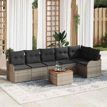 vidaXL Tuinbankenset 7 st Grijs poly rattan, Verzenden, Nieuw, Rotan, 7 zitplaatsen