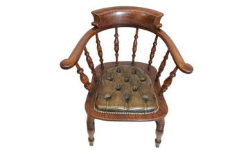 Houten Armstoel Met Gedraaide Spijlen en Leren Zitting, Ophalen of Verzenden, Nieuw