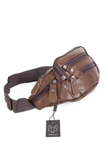 KIMU® Heuptasje Echt Leer Vakjes Donkerbruin Fanny Pack Donk, Sieraden, Tassen en Uiterlijk, Tassen | Damestassen, Ophalen of Verzenden