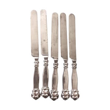 5 Antieke verzilverde fruitmesjes -  In rococo stijl, Antiek en Kunst