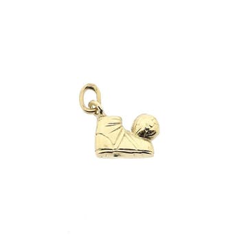Gouden hanger van een voetbal met schoen (Hanger of bedel), Ophalen of Verzenden, Gebruikt, Goud, Overige merken