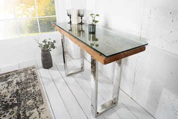 Massieve console BARRACUDA 120cm teak met stalen sledepoten-, Huis en Inrichting, Tafels | Sidetables, Ophalen of Verzenden, Nieuw