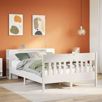 vidaXL Bed met boekenkast zonder matras grenenhout wit, Huis en Inrichting, Slaapkamer | Bedden, Verzenden, Wit, 140 cm, 200 cm