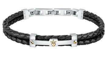 Maserati heren armand JM422AVE11 lederen band RVS 21.5 cm, Verzenden, Nieuw, Zwart, Leer