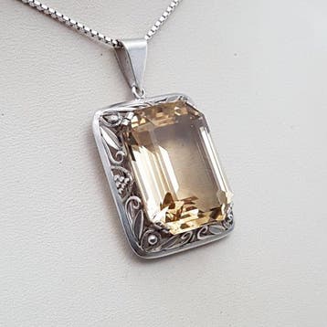 Zilver, Grote Art Deco, Citrien(Getest) - Ketting met hanger
