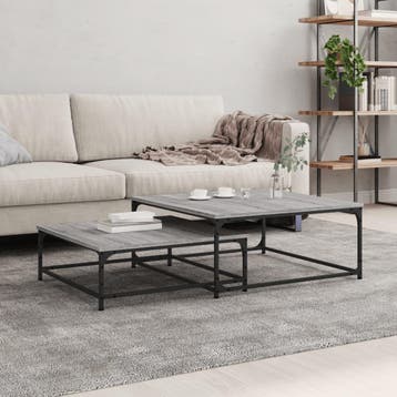 vidaXL 2-delige Tafeltjesset bewerkt hout grijs sonoma, Verzenden, Nieuw, Overige houtsoorten, 50 tot 100 cm