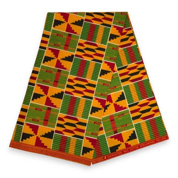 Afrikaanse wax print stof - Rood Geel Kente Print Ghana - 10, Hobby en Vrije tijd, Stoffen en Lappen, Ophalen of Verzenden, Nieuw