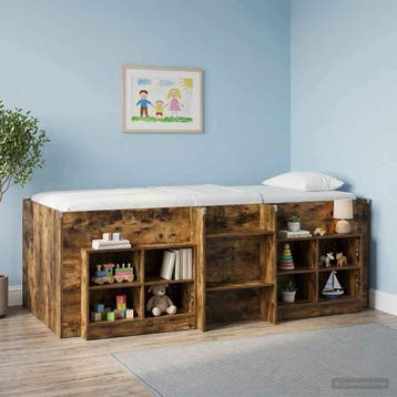 vidaXL Kinder Hoogslaper Gerookt eiken 75 x 190 cm Bewerkt, Verzenden, Nieuw, Bruin, Hout
