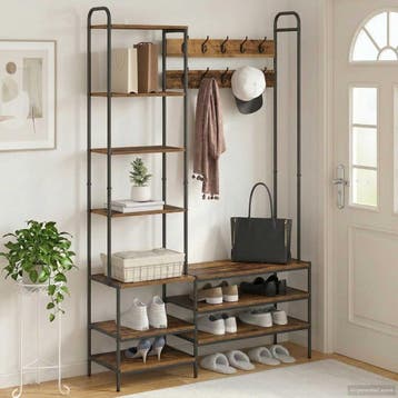 vidaXL Kapstok met schoenenbank Oud hout 120,5 x 34 x 190 cm, Kleding | Dames, Kledingrekken, Verzenden, Nieuw
