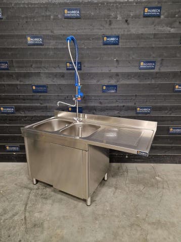 Spoeltafel | wastafel | schuifdeuren | RVS | 160cm | horeca, Nieuw in verpakking, RVS Meubilair
