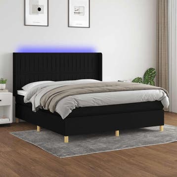 vidaXL Boxspring met matras en LED stof zwart 180x200 cm, Eenpersoons, Verzenden, Zwart, Nieuw
