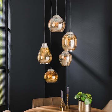 *WOONWINKEL* Trapse Hanglamp Met Amber Glas Kappen, Verzenden, Nieuw