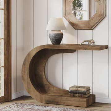 Tribesigns C-Vormige Console Tafel - Mid-Century Modern Hout, Verzenden, Nieuw