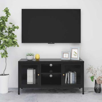 vidaXL Tv-meubel 105x35x52 cm staal en glas zwart, 100 tot 150 cm, Verzenden, Nieuw, Minder dan 100 cm