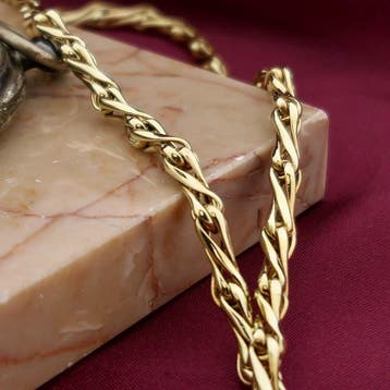 Gouden fantasie schakel ketting | 45,5 cm, Ophalen of Verzenden, Gebruikt, Goud, Goud