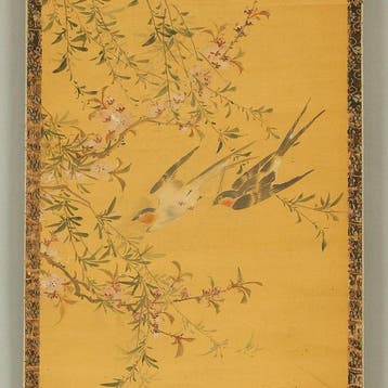 Two Swallows Peach Blossoms Willow Tree - Katsuno Hanko