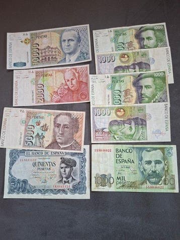 Spanje. - 9 banknotes - various dates (Zonder minimumprijs), Postzegels en Munten, Bankbiljetten | Europa | Niet-Eurobiljetten