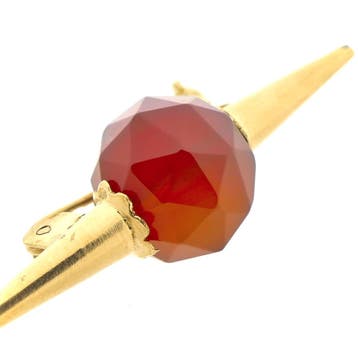 Vintage gouden broche met carneool, Gebruikt, Ophalen of Verzenden, Met edelsteen, Goud