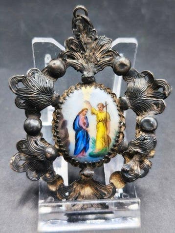 Votiefgeschenk - Zilver - 1800-1850 - De doop van Jezus, Antiek en Kunst