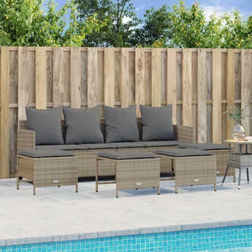 vidaXL 5-delige Loungeset met kussens poly rattan beige, Verzenden, Nieuw, Loungeset