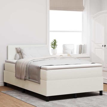 vidaXL LED Box Spring Bed Crème en Wit 120 x 200 cm Katoen, Verzenden, Nieuw, Twijfelaar, Crème