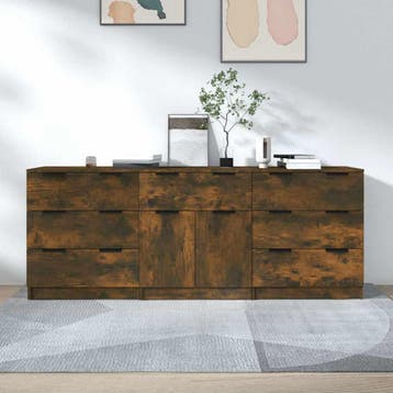 vidaXL 3-delige Dressoirs bewerkt hout gerookt eiken, Verzenden, Nieuw, 50 tot 100 cm, 25 tot 50 cm
