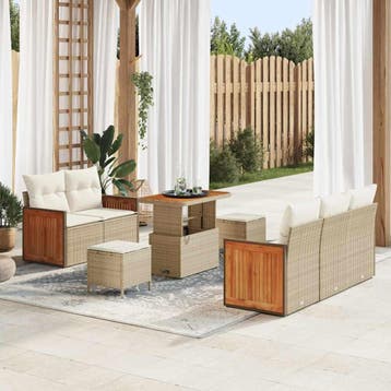 vidaXL Tuinbankenset 10 st 7-Aantal zitplaatsen Beige en, Verzenden, Nieuw, Rotan, Meer dan 8 zitplaatsen