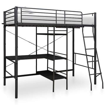 vidaXL Stapelbedframe met tafel metaal zwart 90x200 cm, 90 cm, Eenpersoons, Verzenden, Zwart