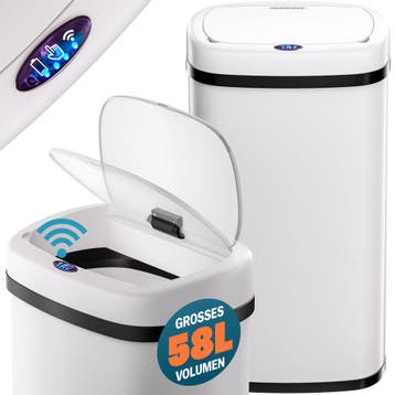 Sensor Vuilnisbak roestvrij staal Wit/Crème 58L, Verzenden, Nieuw