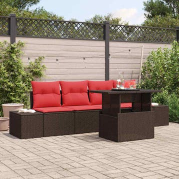 vidaXL Tuin Sofa Set 5 st 4-Aantal zitplaatsen Bruin en Rood, Tuin en Terras, Verzenden, Nieuw, 5 zitplaatsen