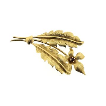Gouden Art Nouveau broche met granaat., Gebruikt, Ophalen of Verzenden, Met edelsteen, Goud