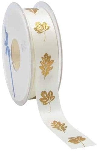 Enkelzijdig satijn lint herfst autumn leafs ivory met goud, Ophalen of Verzenden, Nieuw