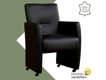 Leren eetkamerstoel Pleasure - Massif Nero (zwart) - Met, Eigentijds, Modern, Zwart, Nieuw, Leer