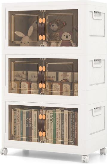 Opbergbox met deksel - Opbergdoos - 3x25L - Wit - COSTWAY, Verzenden, Zo goed als nieuw