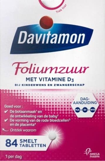 Davitamon Foliumzuur vitamine D - 84 smelttabletten, Verzenden, Nieuw