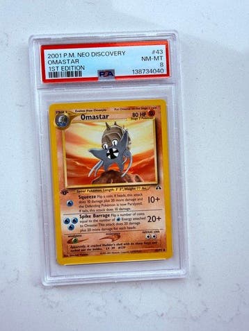 Pokémon - 1 Graded card - Omastar #43 First edition - PSA 8, Nieuw
