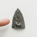 Oud-Indochinese Brons XS zittende Boeddha op troon kralen