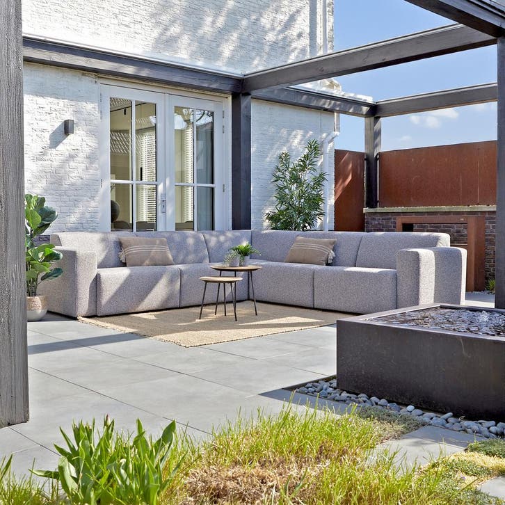 *WOONWINKEL* Grote Hoekbank All-weather Stof Grijs Rechts, Tuin en Terras, Tuinsets en Loungesets, Nieuw, Verzenden